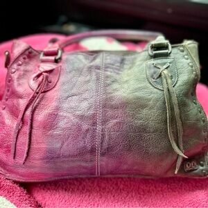 Elegant Pink and Gray Leather Handbag